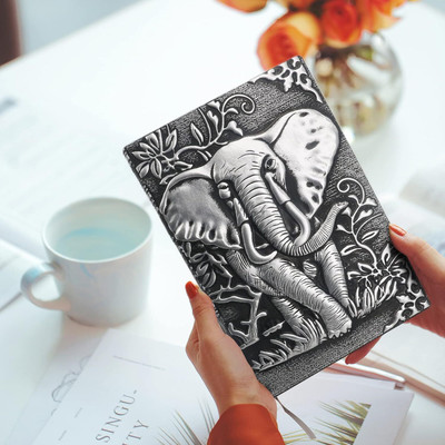 radhey preet 3D embossed on both side metallic feeling elephant style diary for all, RP1383 A5 Diary Ruled 200 Pages(Silver)