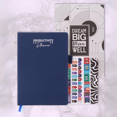 Doodle Hard Bound Productivity Planner Kit A5 Planner/Organizer |12 Monthly Planner|Notes Pages & 200+Stickers|Pocket Meal Planner|Ruled 288 Pages(Productivity Pro - Blue)