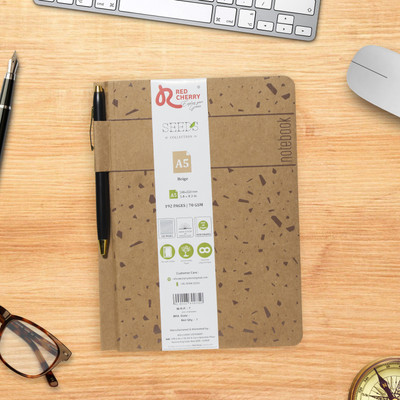 Red Cherry Seeds Collection Acid-free Long Life Eco-friendly Paper 70 GSM Natural Shade A5 Notebook Pen With Holder Opens Flat Ruled 192 Pages(Beige)