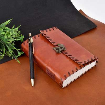 TASH Handicrafts Small Leather Journal Refillable A6 Journal with Lock, Handmade Leather A5 Diary 200 200 Pages(Multicolor)