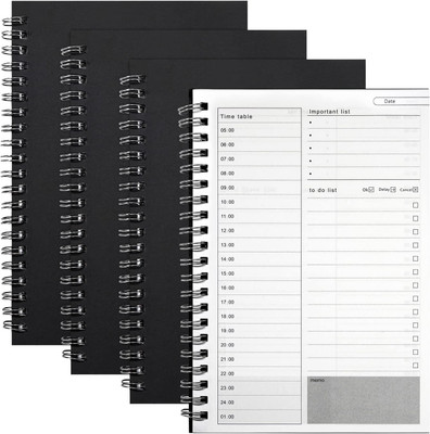 TWONE Time Management Manual to Do List Daily Planner Notepad A5 Planner Ruled 120 Pages(Black, Pack of 4)