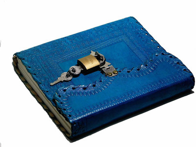 Anshika International Original Leather 100 Unruled Handmade Pages Retro Vintage Personal Diary with Lock & Key-B Regular Diary Unruled 100 Pages(Dark Blue)