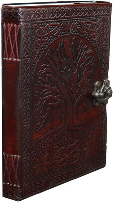 KRISHNA HANDICRAFTS A5 Leather Journal with clasp Tree of life emboss Writing Pad Blank Notebook A5 Diary unruled 100 Pages(Brown)