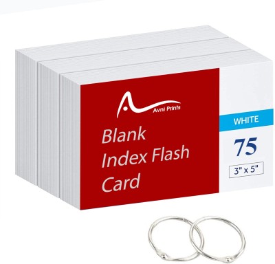 Avni Prints Unruled Index Flash Cards - 3x5 inch White with Free Binder Rings Pocket-size Planner/Organizer Unrulled 75 Pages(White)