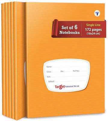 Target Publications Single Line Notebook | Small Copy | Writing Book |18 x 24 cm Approx | Pack of 6 Regular Notebook Ruled 172 Pages(Brown, Pack of 6)