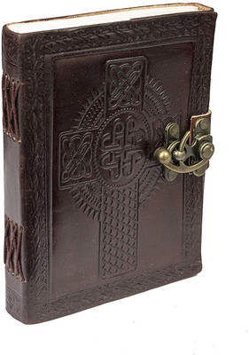 KRISHNA HANDICRAFTS Leather Journal Diary with Engraved Cross Brown leather journal diary A5 Diary unruled 100 Pages(Brown)