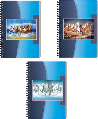 ESCAPER Seven Running Horse Designer Diary, Spiral Binding Notebook, Notepad A5 Diary Ruled 160 Pages(Combo- D, Pack of 3)