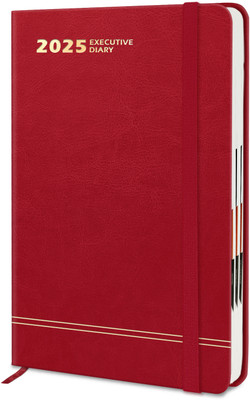 Jhingalala Hard Bound Leather Cover Executive Diary 2025 with Dates and Monthly Planner A5 Diary Ruled 344 Pages(Red)