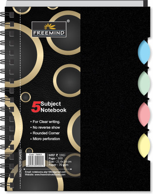 FREEMIND 5 Subject 21.6 x 14 cm Regular Notebook Single Line Versatile for School, Home & Office 300 Pages(Multicolor, Pack of 2)