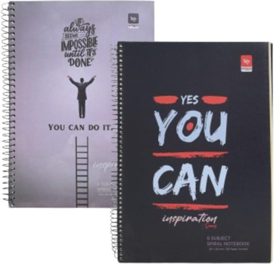 Pragya Spiral 6 Subject Notebook | (21x29.7 CM) | 600 GSM Cover A4 Notebook Unruled | Plain 300 Pages(Multicolor, Pack of 2)