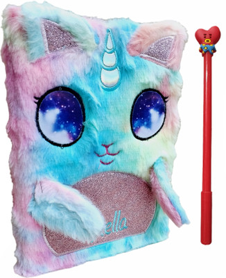 TECHNOCHITRA 3D Unicorn Fur Diary Notebook with Heart Pen A5 Diary Ruled 90 Pages(Multicolor)