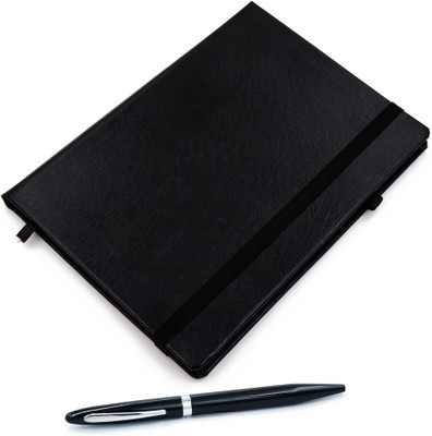 ASRAW A5 Sized Hardcover Diary with Twist Glossy Pen A5 Diary Ruled 176 Pages(Black)