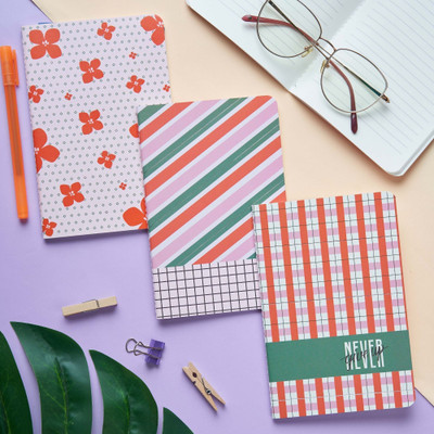 Doodle Softbound Undated B6 Notebook Ruled Diary|7*4.75 Inches| 64 Pages(Lines n Designs, Pack of 3)
