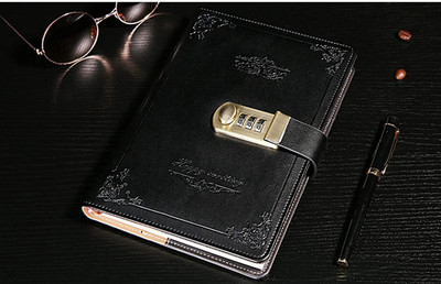 SIMHI Metal Lock Diary PU Leather | With Pen Holder | Digital Password Locking Diary A5 Diary Single Rule 200 Pages(Black)