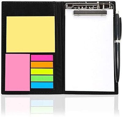 Rudra Memo Note Pad/Memo Note Book with Sticky Notes & Clip Holder in Diary Style A5 Memo Pad Plain 50 Pages(Black)