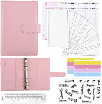 WEMOL File Folder Ring Binder Notebook A5 Note Book Simple 1 Pages(Pink)