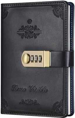Dhvyant Mart Modern PU Leather Personal Password Protected Secret For Girls & Boys A5 Diary Single Rule 200 Pages(Black)