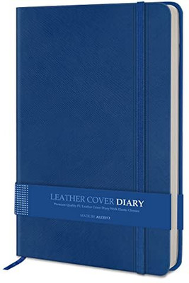 alDivo Texture Leather Cover Executive Journal Notebook Diary with Elastic Lock A5 Diary Ruled 192 Pages(Navy Blue)