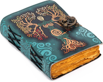 CRAFT JUNKY Vintage Leather Journal Diary with Lock Deckle age Paper A5 Journal Plain 200 Pages(Tree Of Life)