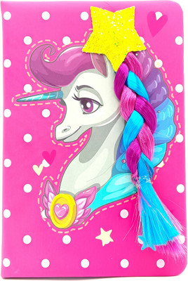 Gold Leaf A5 Stylish Unicorn Pony Hair Diary Book Return Gift For Boys & Girls Set Of 1Pcs A5 Diary Ruled 144 Pages(Pink)