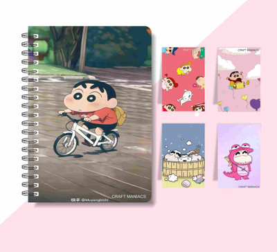 craft maniacs SHINCHAN DIARY & 4 MAGNETIC BOOKMARKS 2025 A5 Notebook RULED 160 Pages(Multicolor)