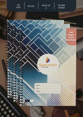 SPECTRUMNOTEBOOK Spiral Notebook A4 Notebook Ruled 180 Pages(Blue, Pack of 3)