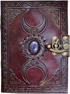 KRISHNA HANDICRAFTS KH Triple Moon Leather Handmade Diary with Unlined Pages For Office and Gift A5 Diary Plain 100 Pages(Brown)