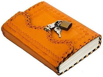 Dev HC Leather Handmade Lock and Key Diary with Unlined Pages Embossed Diary A5 Journal Plain 100 Pages(Orange)