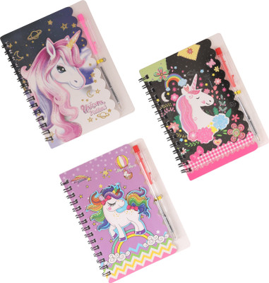 Quickoo Spiral glittery Unicorn themed Regular Diary 40 Pages(Multicolor)