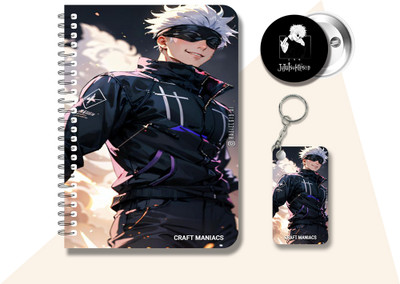 craft maniacs JUJUTSU DIARY & ONE KEYCHAIN & BADGE A5 Notebook RULED 120 Pages(Multicolor)