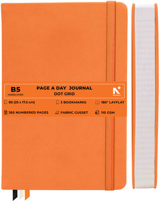 NEORAH 368Pages-110 Gsm |PAGE A DAY Dot Grid Notebook Journal |Back Pocket |3 Book Mark B5 Journal Dotted 368 Pages(Orange)