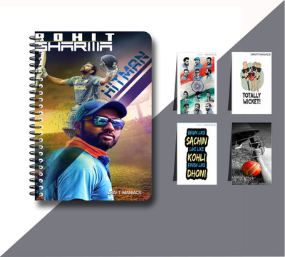 craft maniacs CRICKET 2024 NOTEBOOK & MAGNETIC BOOKMARKS A5 Diary RULED 160 Pages(White)