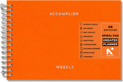 NEORAH - Undated Spiral Weekly Planner Pad Weekly + Hourly planner with Notes page A6 Planner CHECKED 104 Pages(Orange)