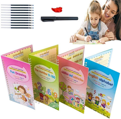 CPEX Magic Practice Copybook for Kids Handwriting 4 BOOK + 10 REFILL+ 1 pen +1 grip A4 Writing Pad Single Rule 8 Pages(White, Pack of 4)