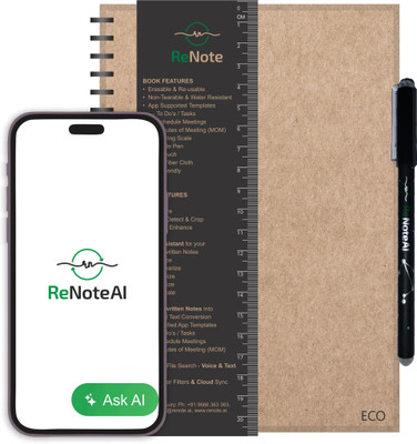 Renote Eco - The Single Use Eco-Friendly Smart Notebook with AI Assistance A5 Notebook Ruled 92 Pages(Brown)