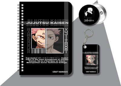 craft maniacs JUJUTSU DIARY & ONE KEYCHAIN & BADGE A5 Diary RULED 120 Pages(Multicolor)
