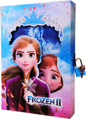 KARBD Frozen Princess Sisters Elsa and Anna C Secret Lock Diary with Cover Box Regular Notebook Ruled 94 Pages(Dark Blue)