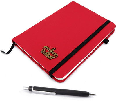 ASRAW Crown A5 Sized Hardcover Diary with Tic Tac Pen A5 Diary Ruled 176 Pages(Red)