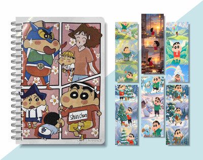 craft maniacs 2024 SHINCHAN DIARY & 6 FREEBIE BOOKMARKS A5 Notebook RULED 160 Pages(Multicolor)