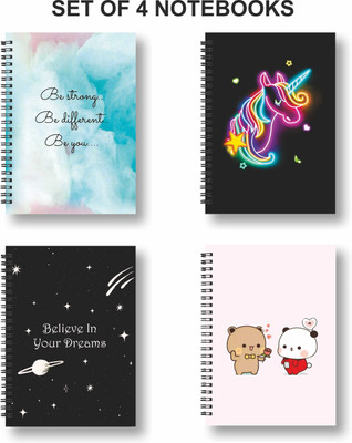 Papco Notebook A5 Diary Ruled 144 Pages(Pink, Blue, Pack of 4)
