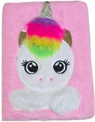 F A T A H Unicorn fur diary A5 Diary Ruled 80 Pages(Pink)