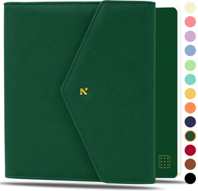NEORAH Notebook SLEEVE with Envelope Flap Closure + JOURNAL|Faux Leather|6 Card Slots A5 Organizer DOTGRID 160 Pages(Dark Green)