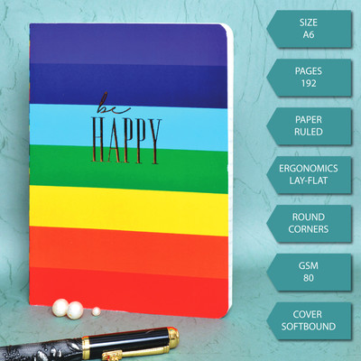 Memorys Softbound A6 Notebook With Rounded Corners (148mmX210mm), 80 GSM A6 Notebook Ruled 192 Pages(Rainbow Stripes)