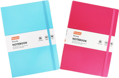 NEELGAGAN Vivid Notebook A5 Semi Flexi Cover P.V.C. Coated Material With Elastic Band A5 Notebook Ruled 192 Pages(Hot Pink, Light Blue, Pack of 2)