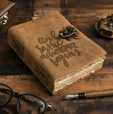 DI-KRAFT Leather Cover Engraved Diary With Metal Lock Daily Use Journal A5 Diary unruled 100 Pages(Brown 17)