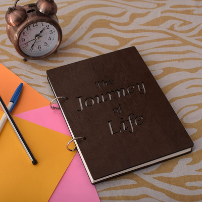 SANCORP Ring Lock Wooden Diary Notebook Journal Planner Unruled Wooden Diary Scrapbook. A5 Diary Single ruling 100 Pages(Brown)