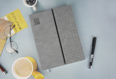 Diaro 2026, 3 Fold Design Hardcover with Geometric Pattern, Monthly Planner & Bookmark B5 Diary Ruled 365 Pages(Grey)