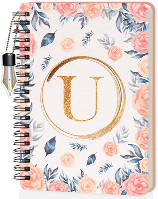 Jhingalala Wiro Diary With Initial Letter U Floral Design Spiral Notebook With Dangler A5 Notebook Ruled 160 Pages(Initial U)