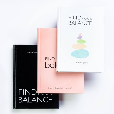 The Journal Lab Find Your Balance Planner Yearly Combo Undated, Gratitude Journal with Stickers A5 Diary Designed 300 Pages(Stone White, Sunset Peach, Midnight Black, Pack of 3)