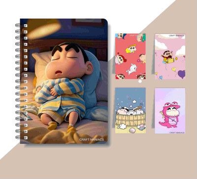 craft maniacs SHINCHAN DIARY & 4 MAGNETIC BOOKMARKS 2025 A5 Notebook RULED 160 Pages(Multicolor)